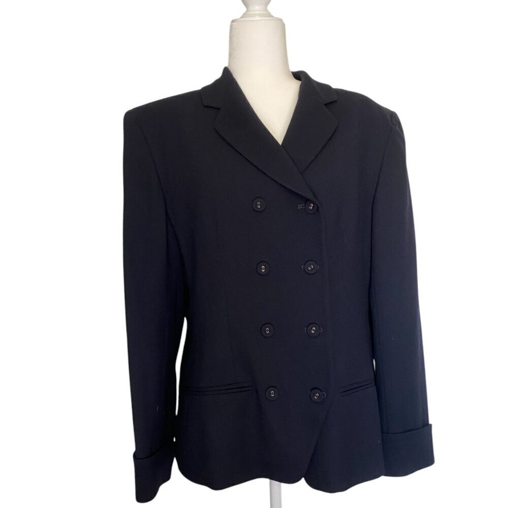Vintage Anne Klein 100% Wool Double Breasted Blazer Size 14